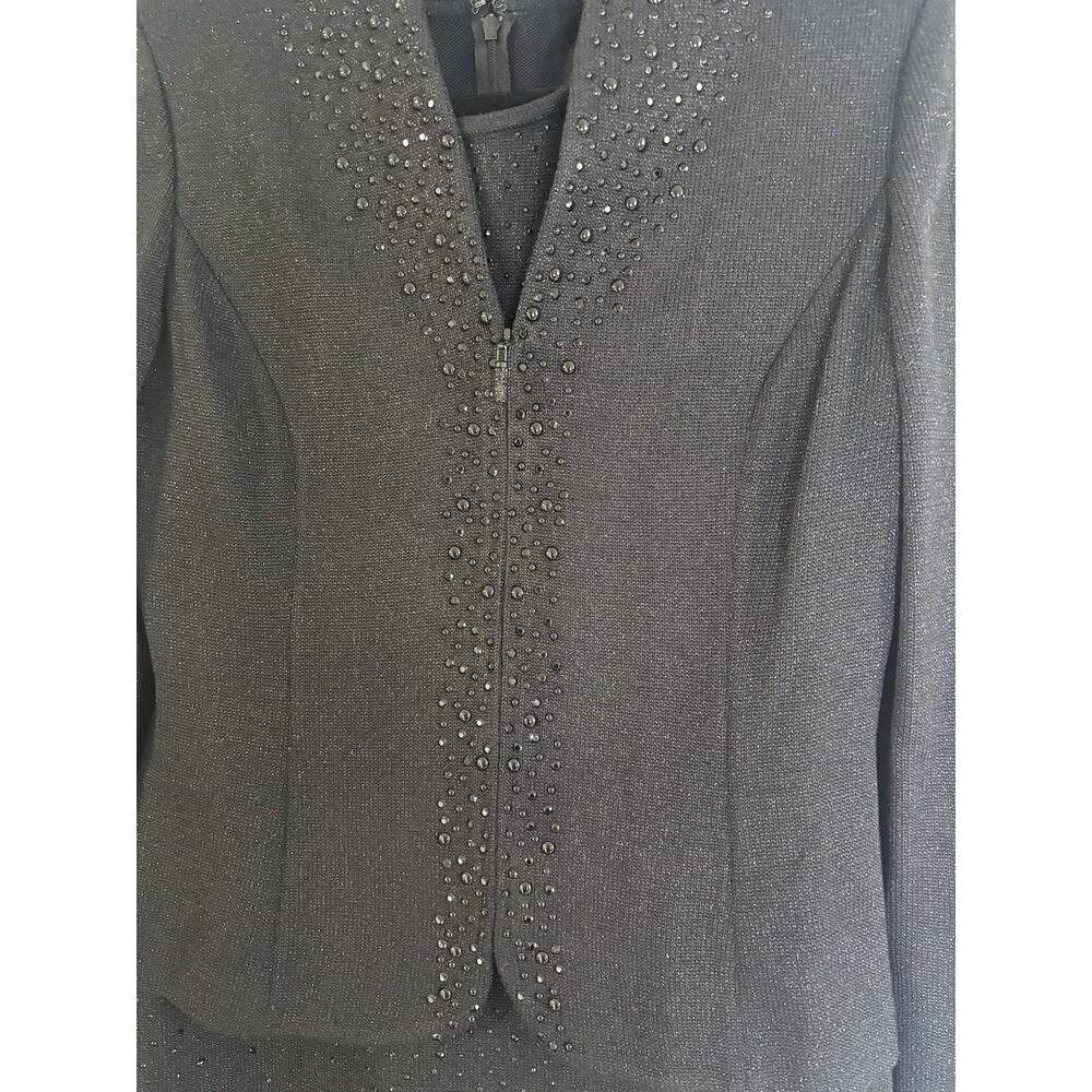 St. John Dress & Jacket Set Sz 6 Black Embellished Knit Evening Outfit - Picture 2 of 16